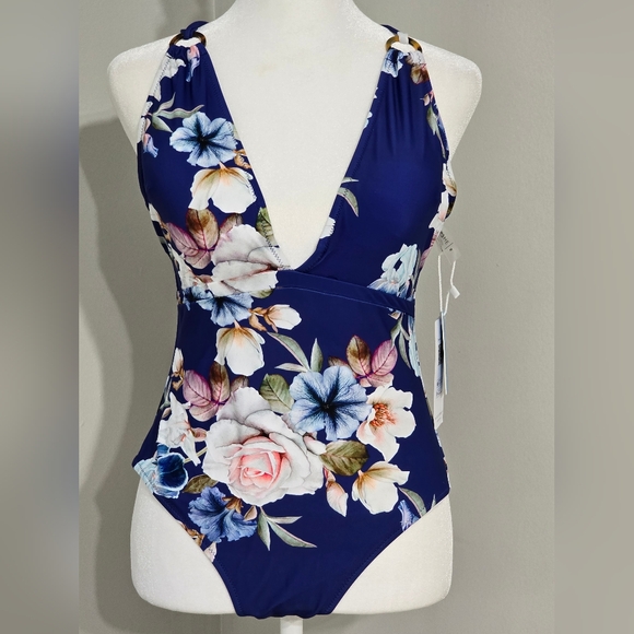 NWT Cupshe Blue Floral Strappy One Piece Swimsuit Women's Size Medium - Picture 3 of 10